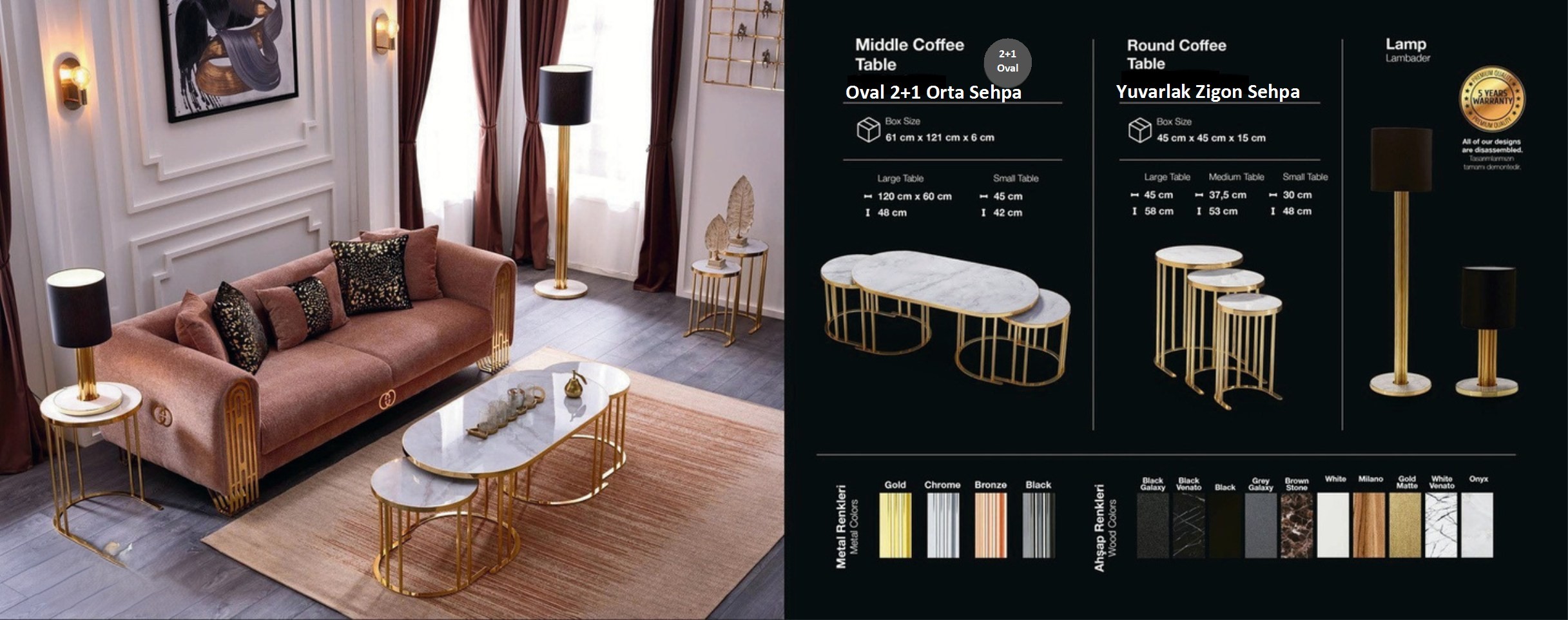 Gold Oval Orta ve Zigon Sehba Set