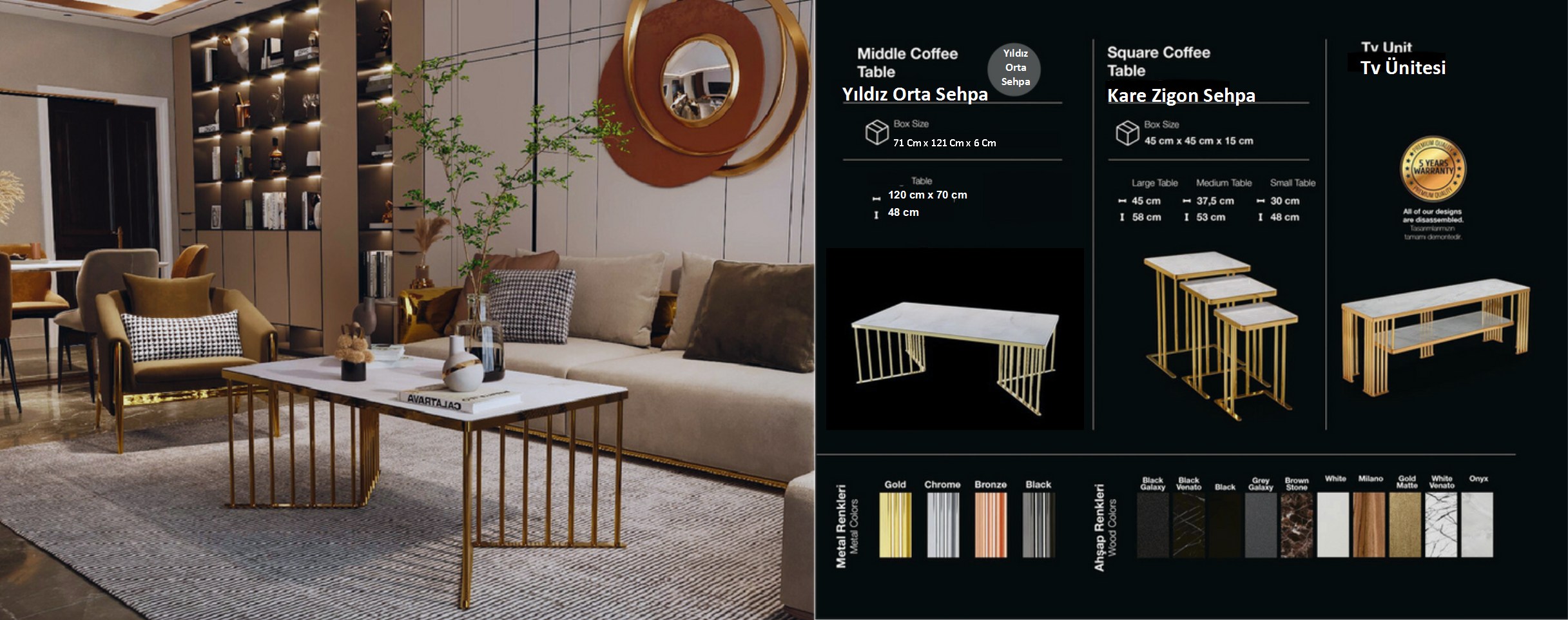 Gold Yıldız Orta ve Kare Zigon Sehba Set