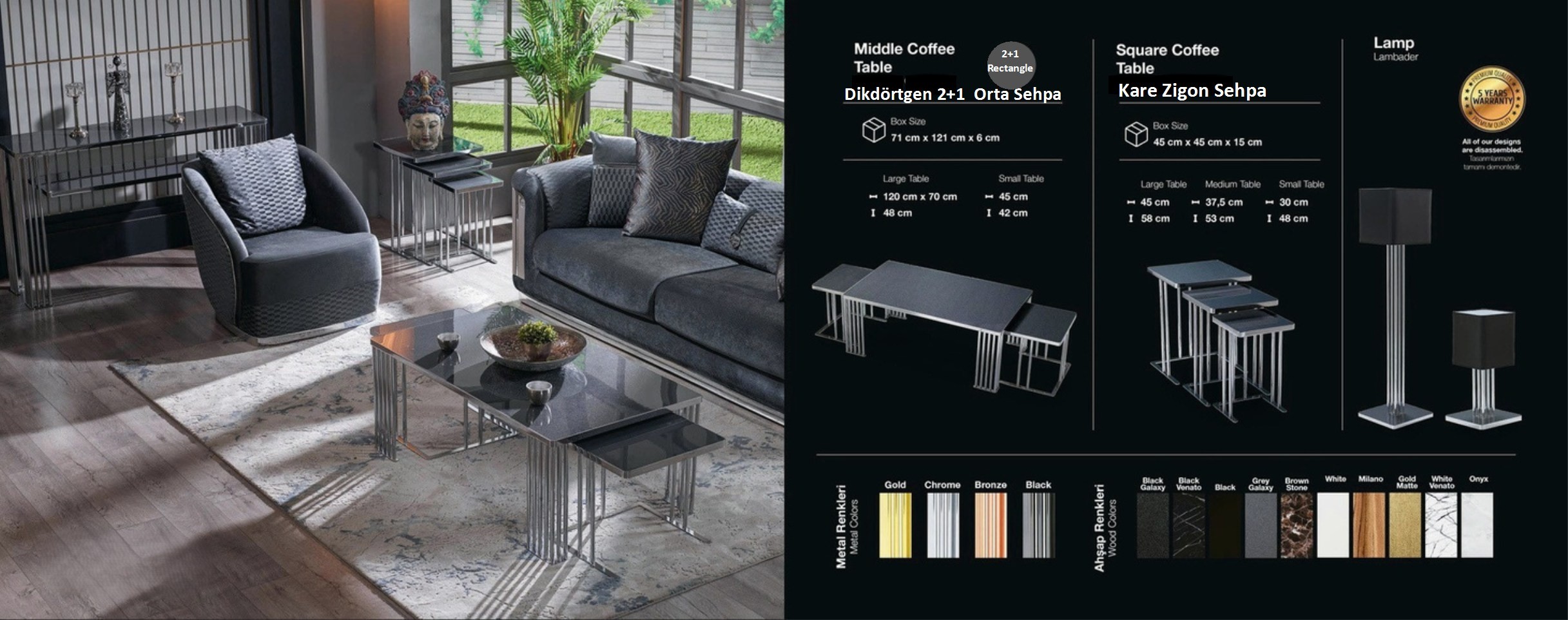 Krom Dikdörtgen Orta ve Zigon Sehba Set