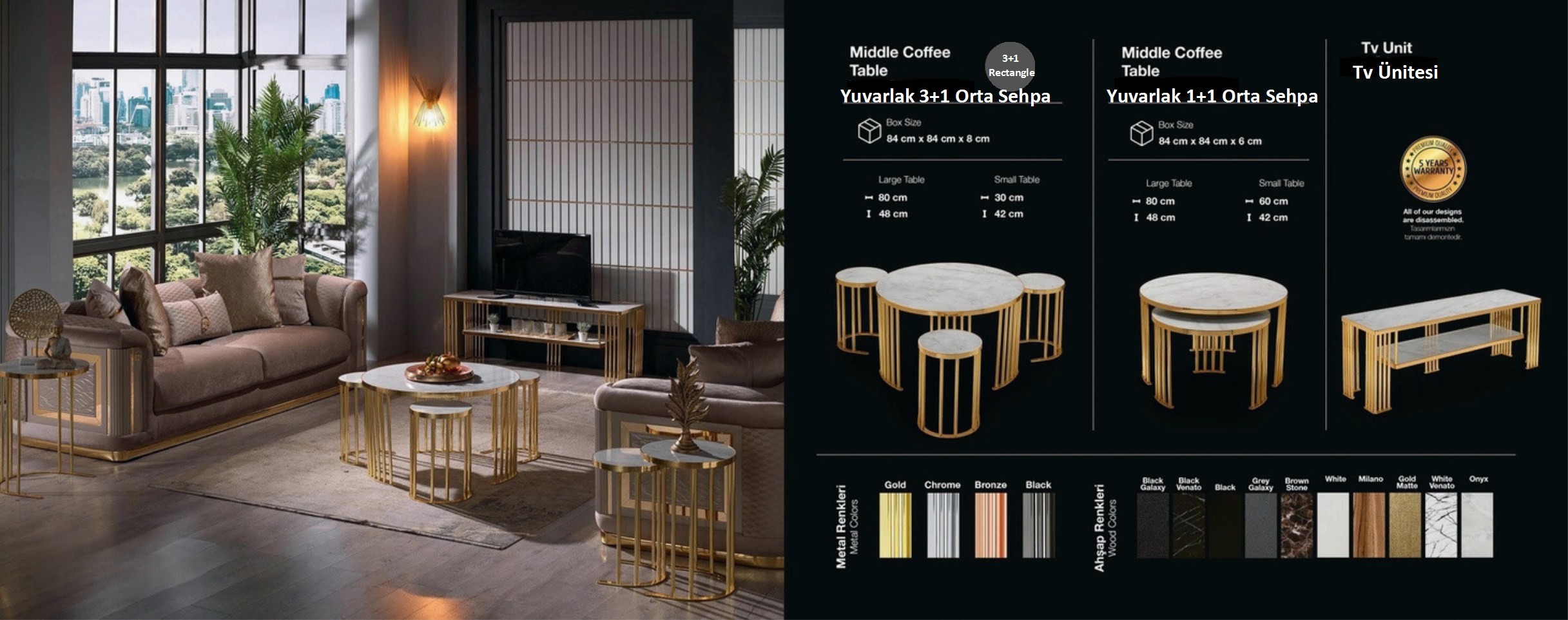 Gold Yuvarlak Orta Sehba Set