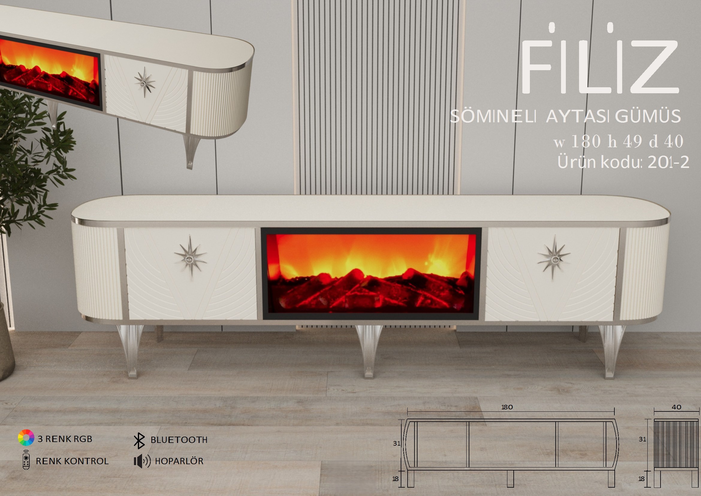 Filiz Şömineli Gümüş Ünite Modeli