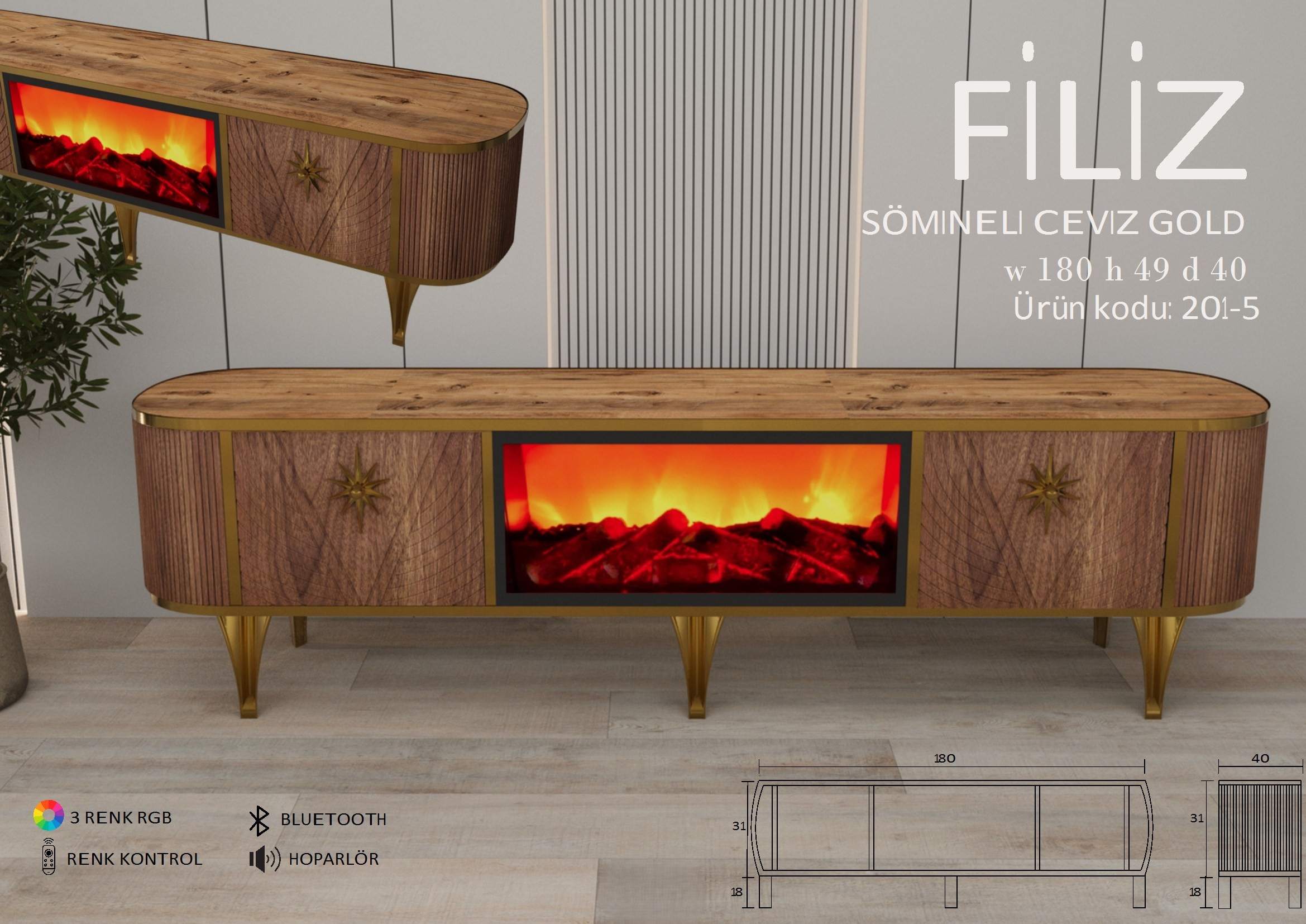 Filiz Şömineli Ceviz Gold Ünite Modeli