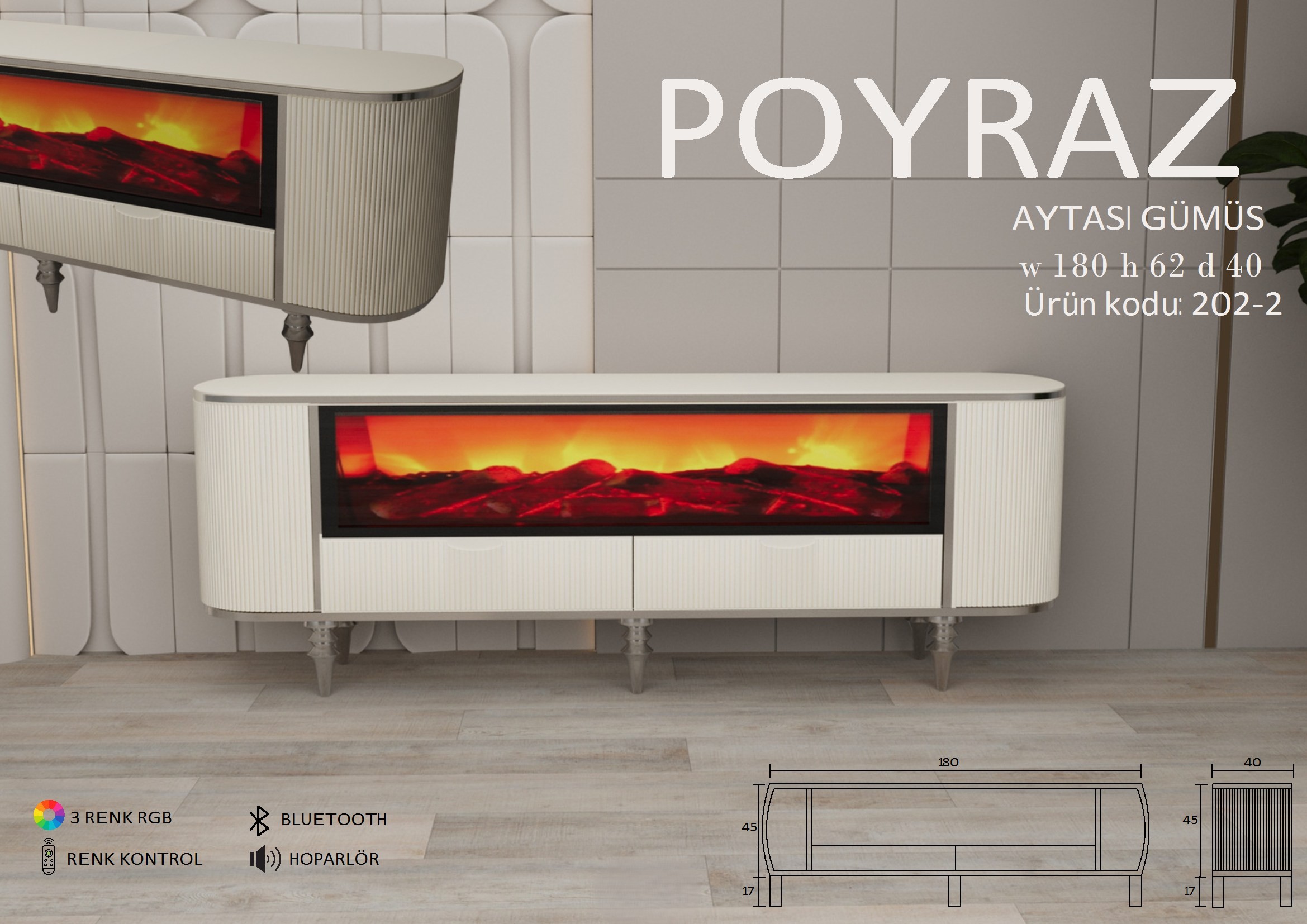 Poyraz Şömineli Gümüş Ünite Modeli