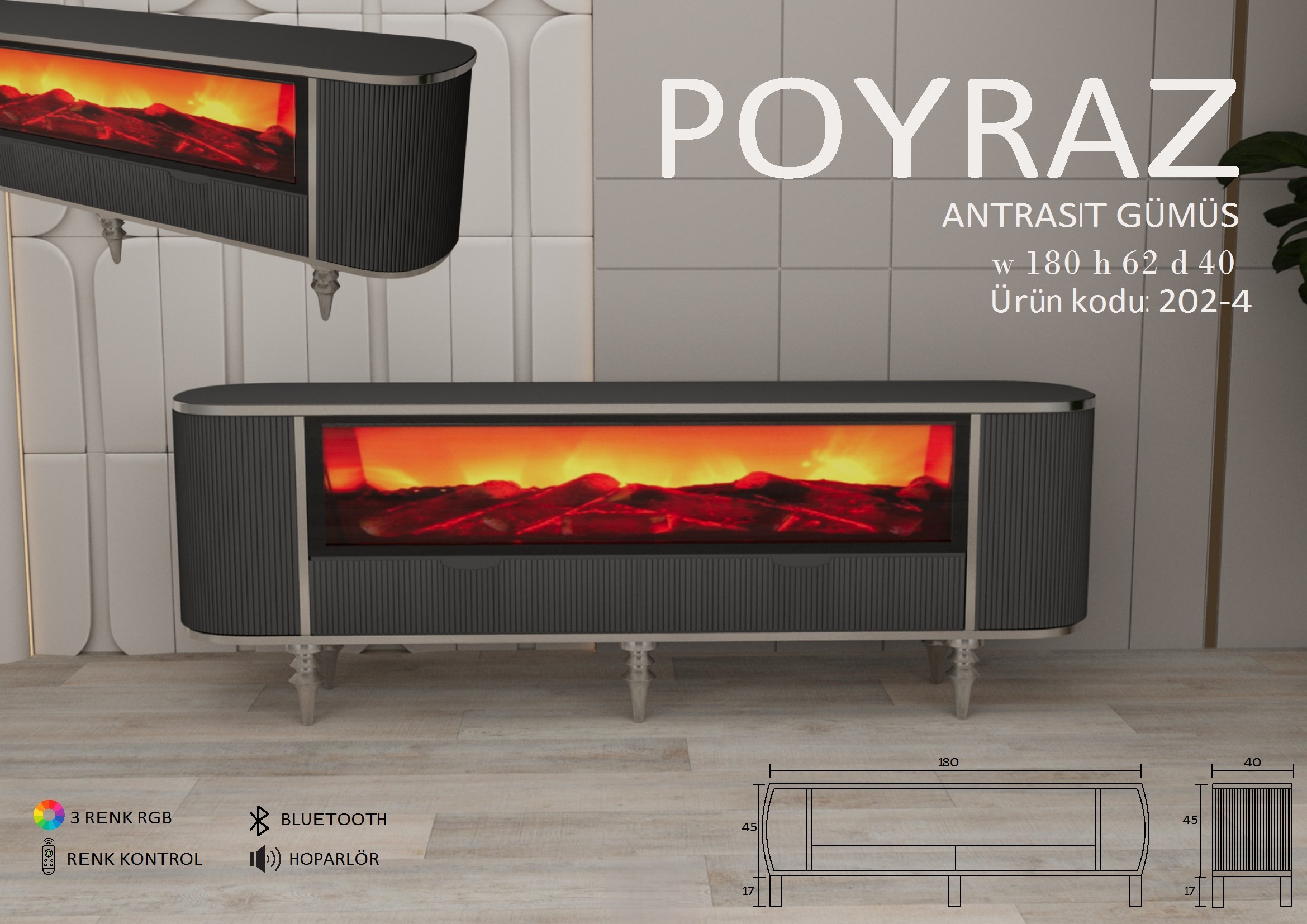 Poyraz Şömineli Antrasit Gümüş Ünite Modeli