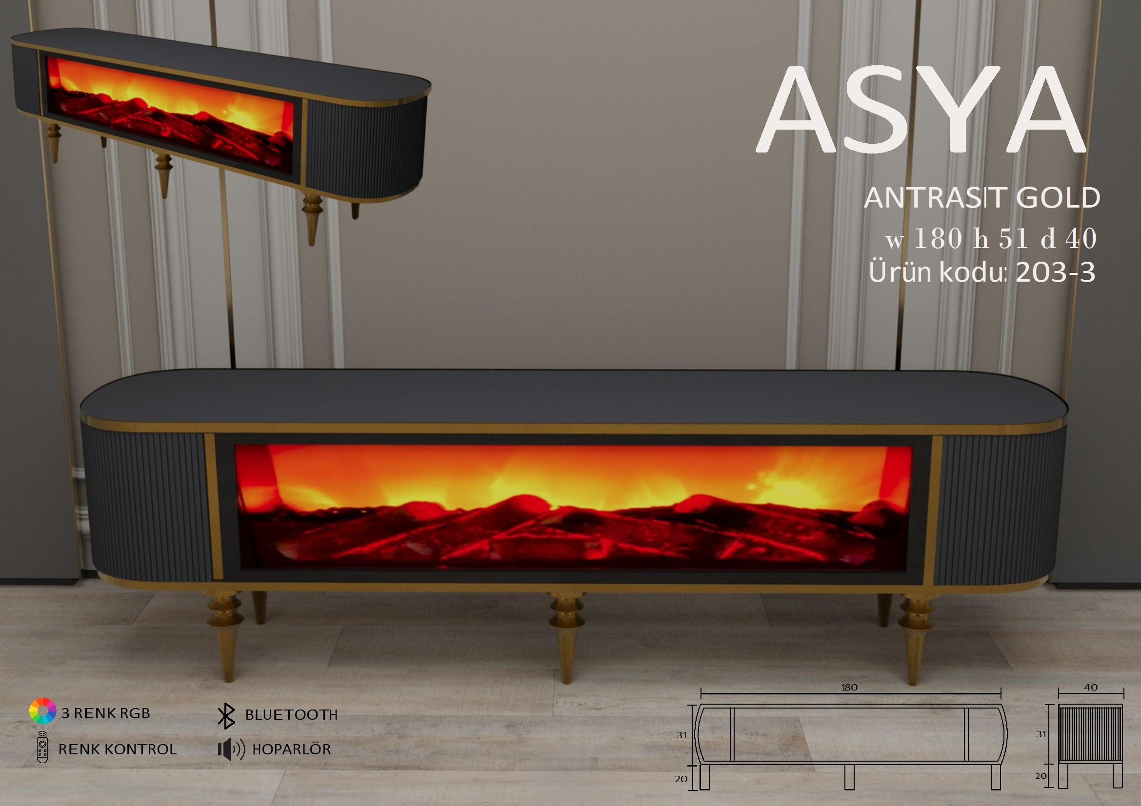 Asya Şömineli Antrasit Gold Ünite Modeli