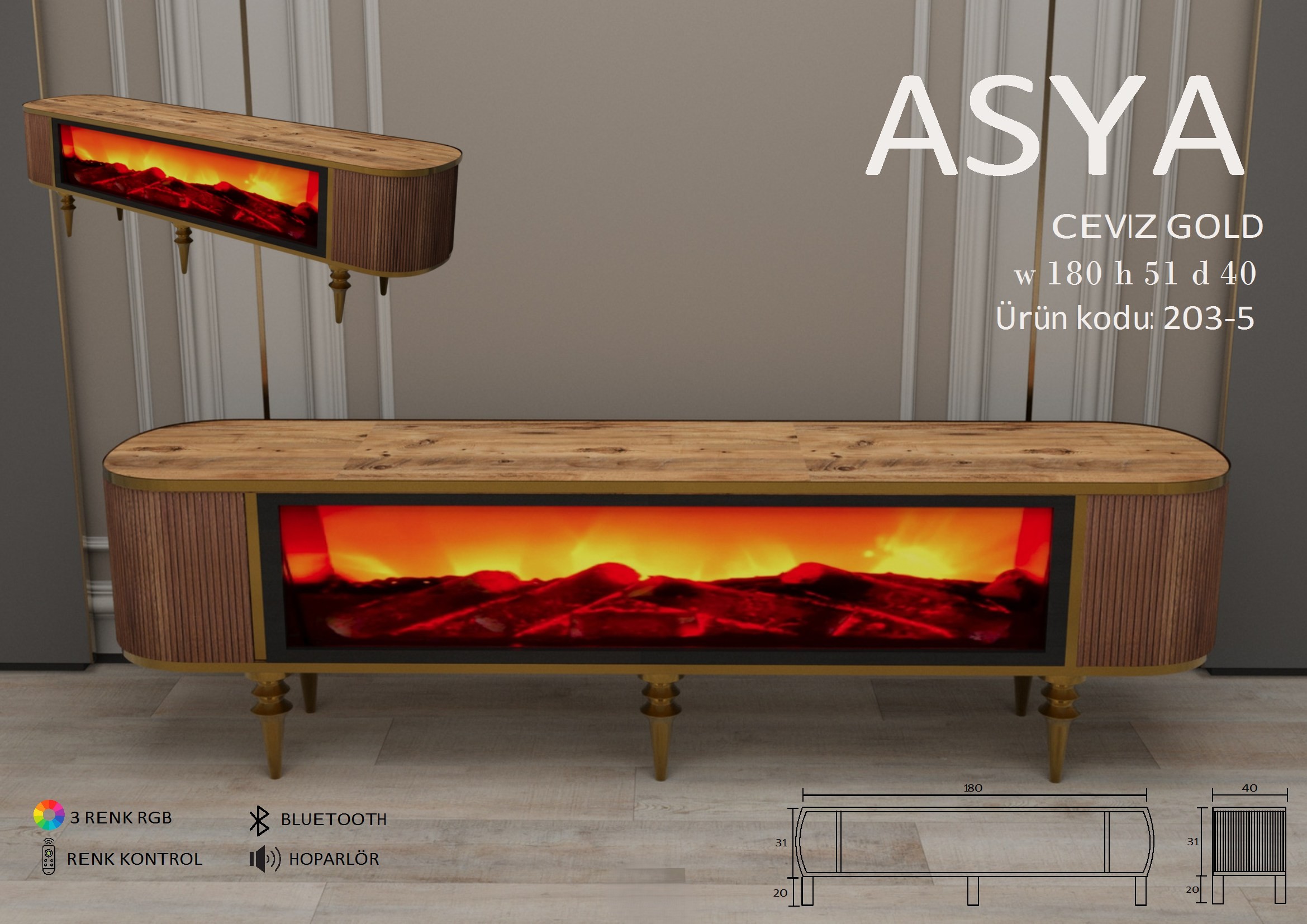 Asya Şömineli Ceviz Gold Ünite Modeli