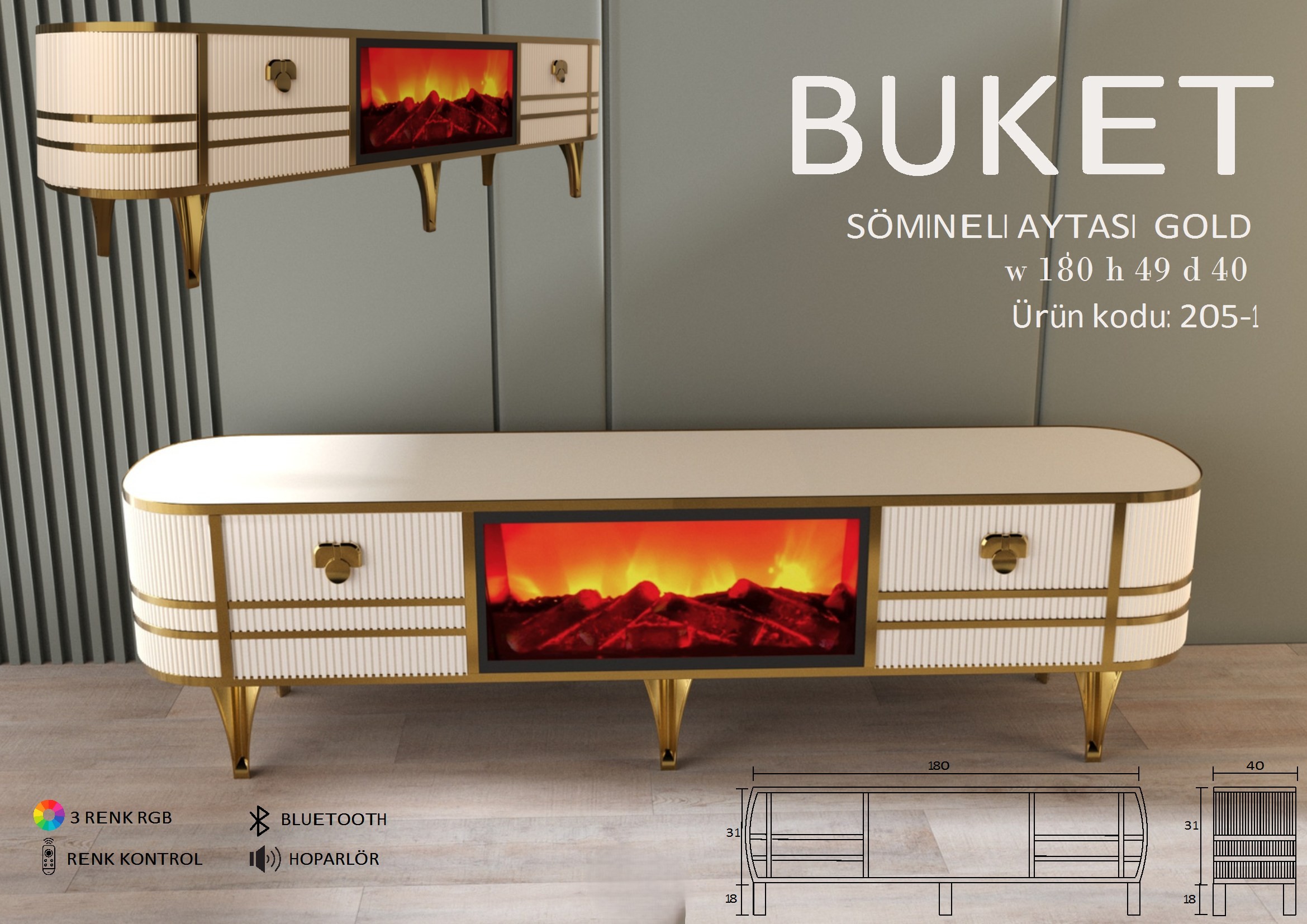 Buket Şömineli Gold Ünite Modeli
