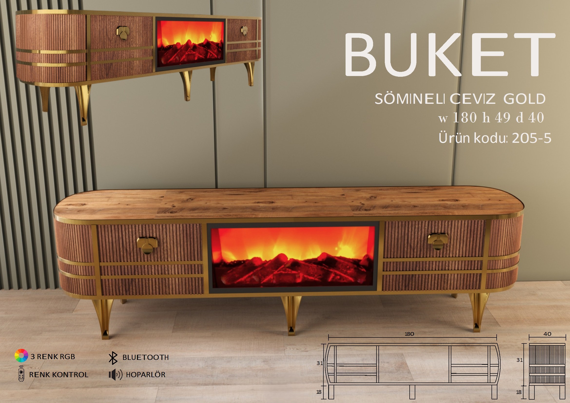 Buket Şömineli Ceviz Gold Ünite Modeli